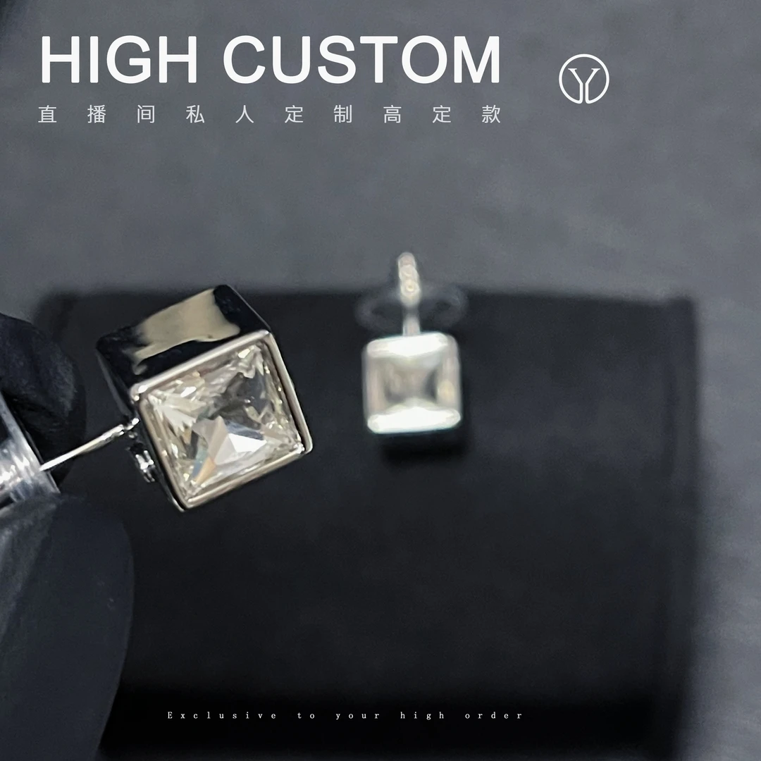 铜合金合成锆石耳饰 304 小香方钻耳钉