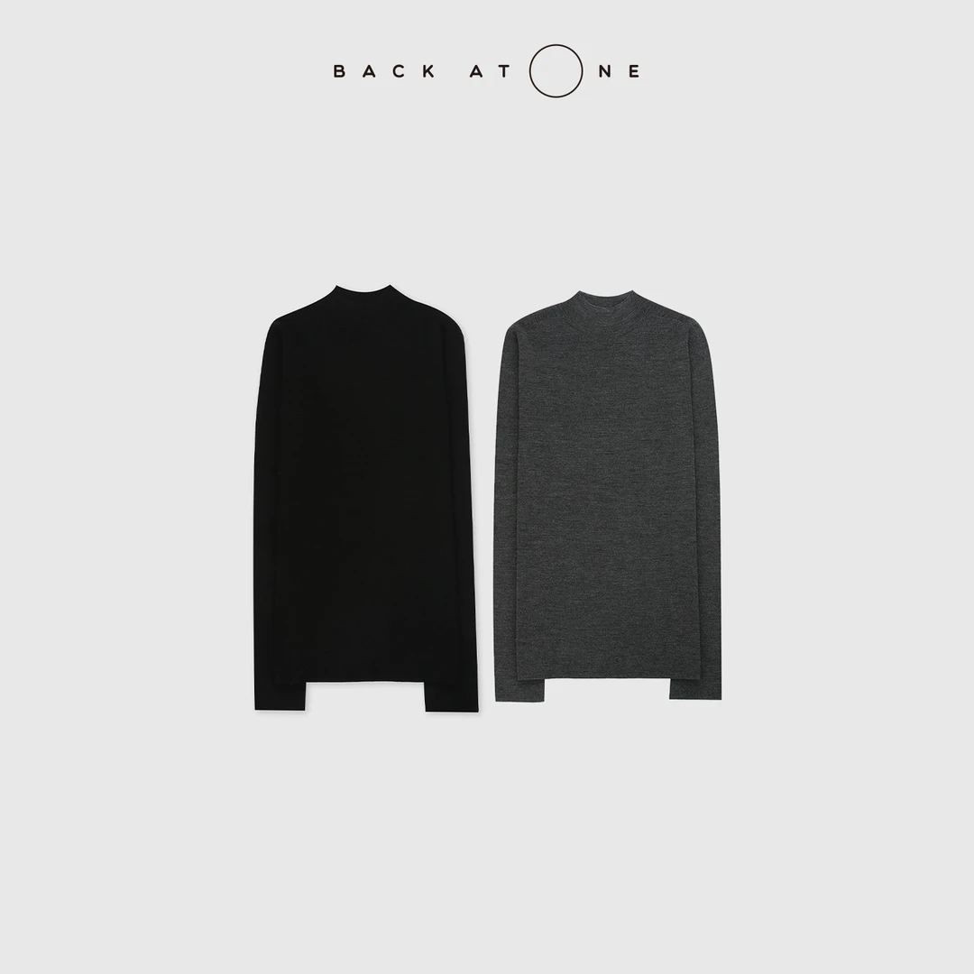 BACKATONE“天鹅颈系列-小高领”无缝一体羊毛针织衫 BFF-1AB421H-K