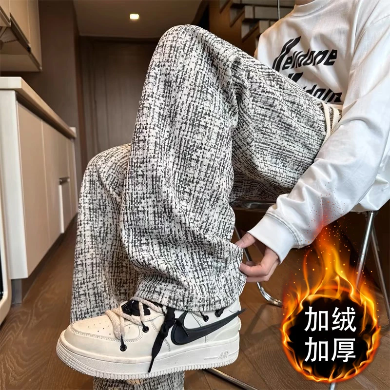 高级感小香风灯芯绒裤子男秋冬加绒美式复古直筒宽松慵懒休闲长裤