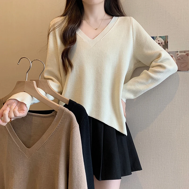 8160大码女装202春季新款洋气百搭针织衫胖MM宽松设计感毛衣女