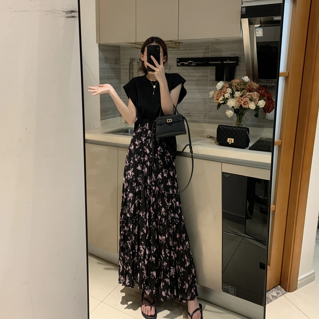 2.0碎花半身裙2025新款高腰显瘦大摆百搭气质中长款碎花半身裙女