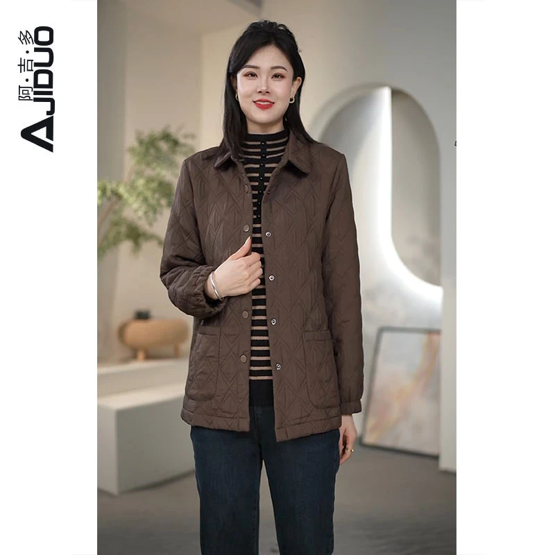 阿吉多长袖棉服女2025年新款冬季短款小个子外套夹棉轻薄小棉袄