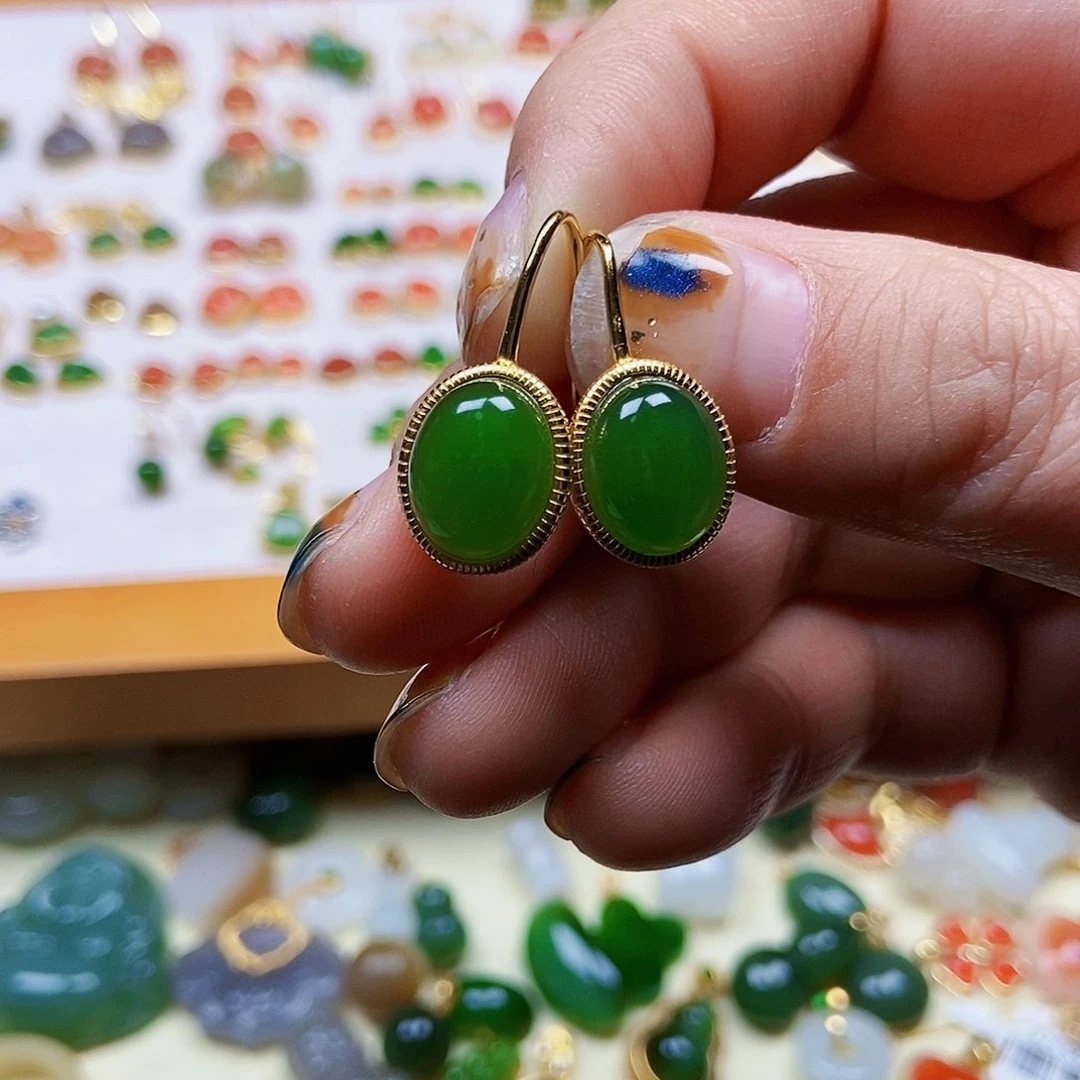 和田玉耳饰银S925镶嵌