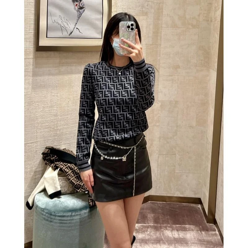 99新 FENDI/芬迪   pp871 粘胶纤维 双F满印针织衫 38码