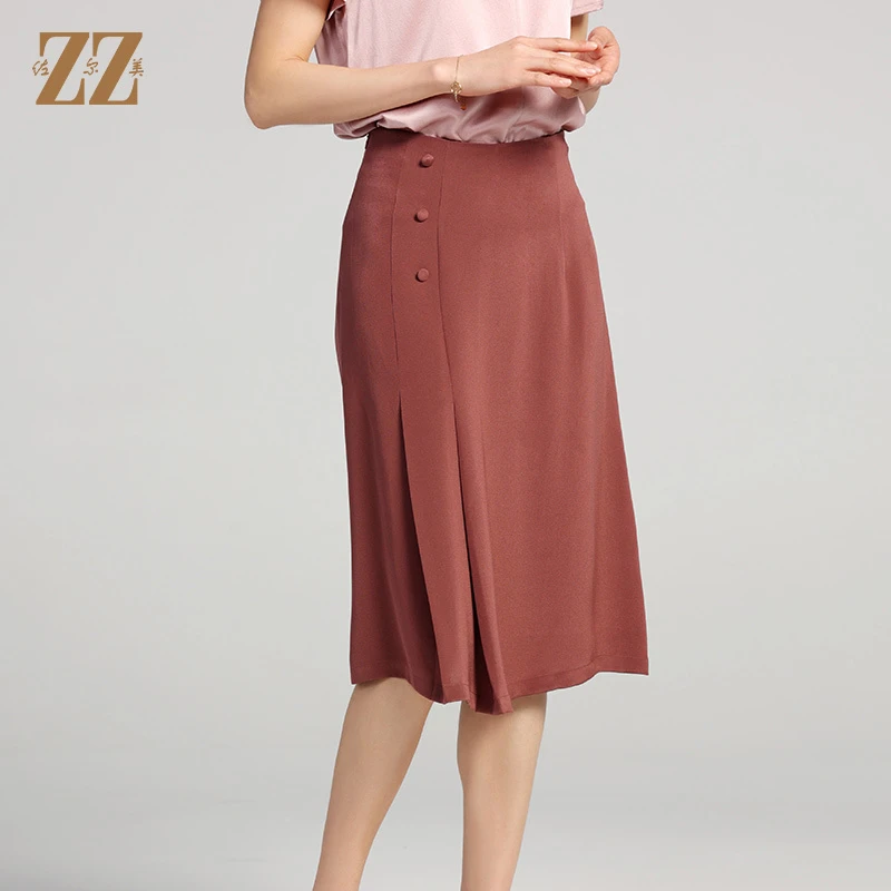 佐尔美夏季新款优雅百搭100%桑蚕丝高腰真丝短裙女E22QS77