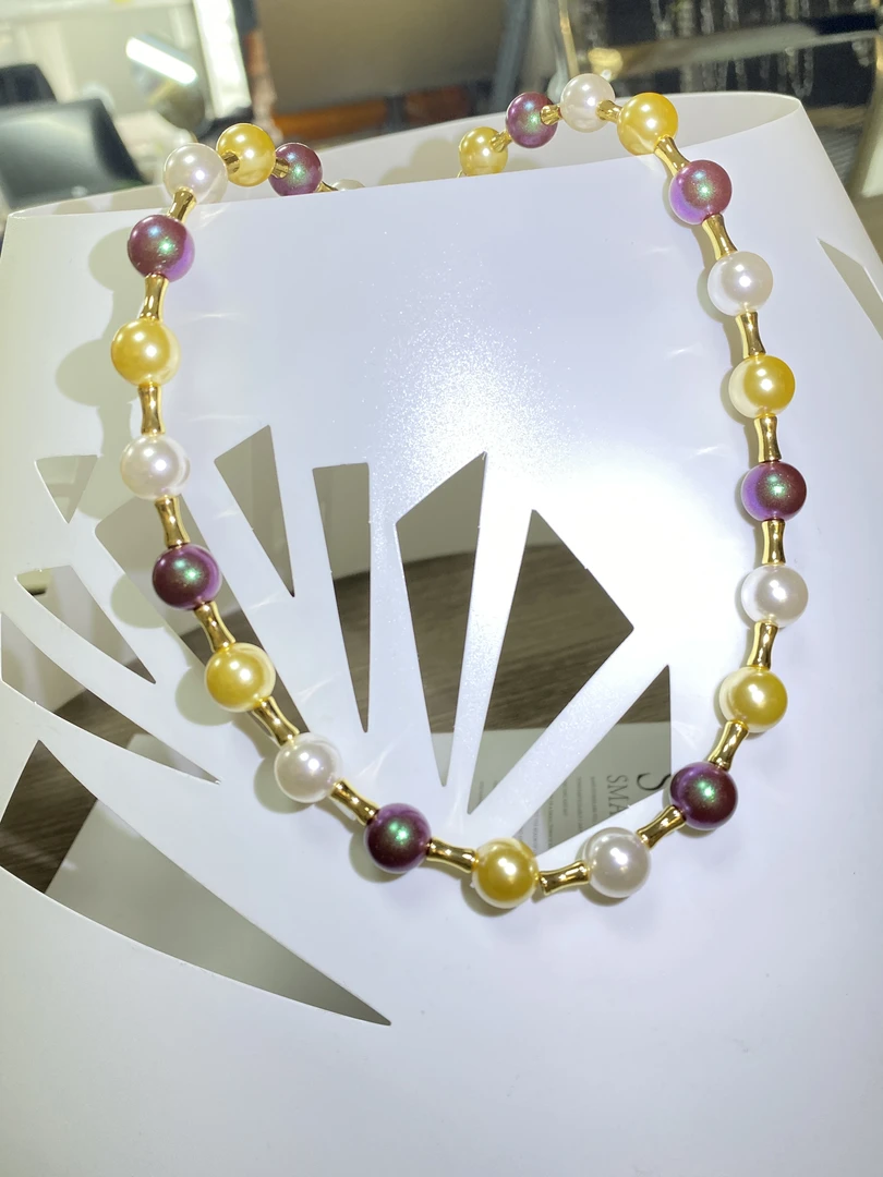 铜合金仿珍珠吊坠 混彩珍珠竹节链珍珠项链小众轻奢送人礼物选它