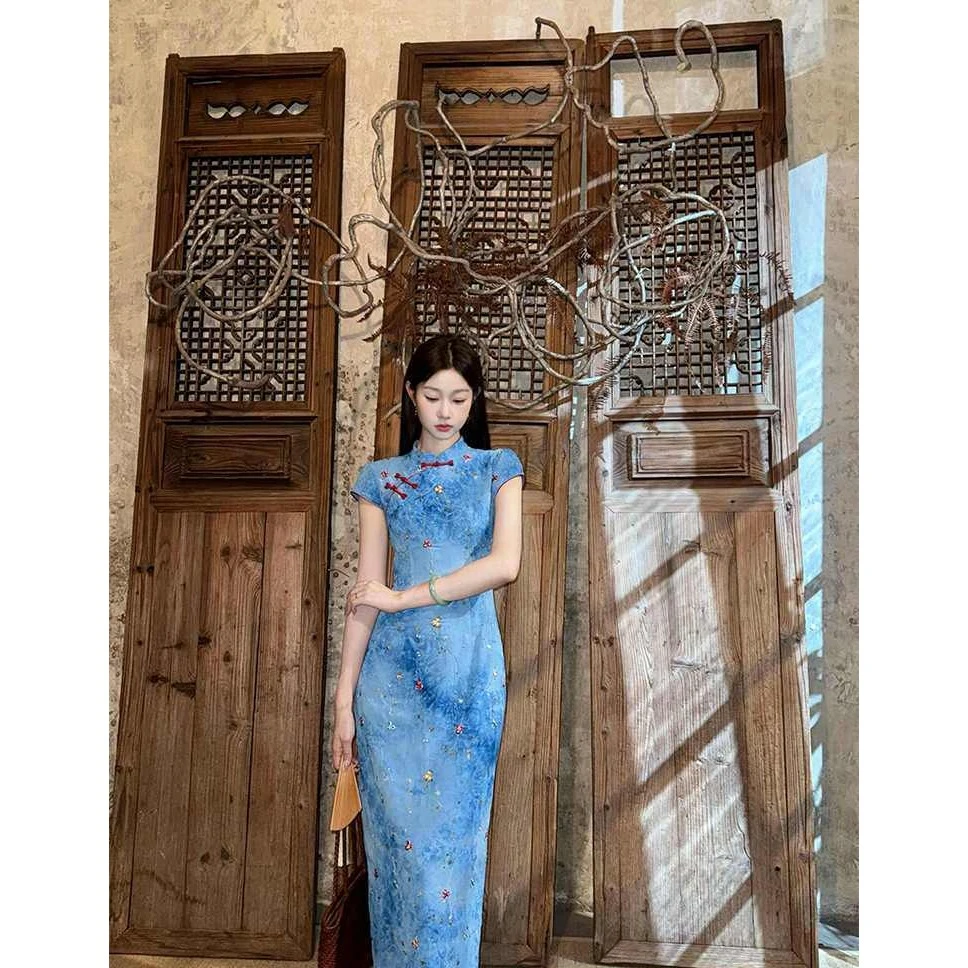 【兰亭入梦】新中式复古国风绣花改良旗袍连衣裙女夏季晕染长裙25