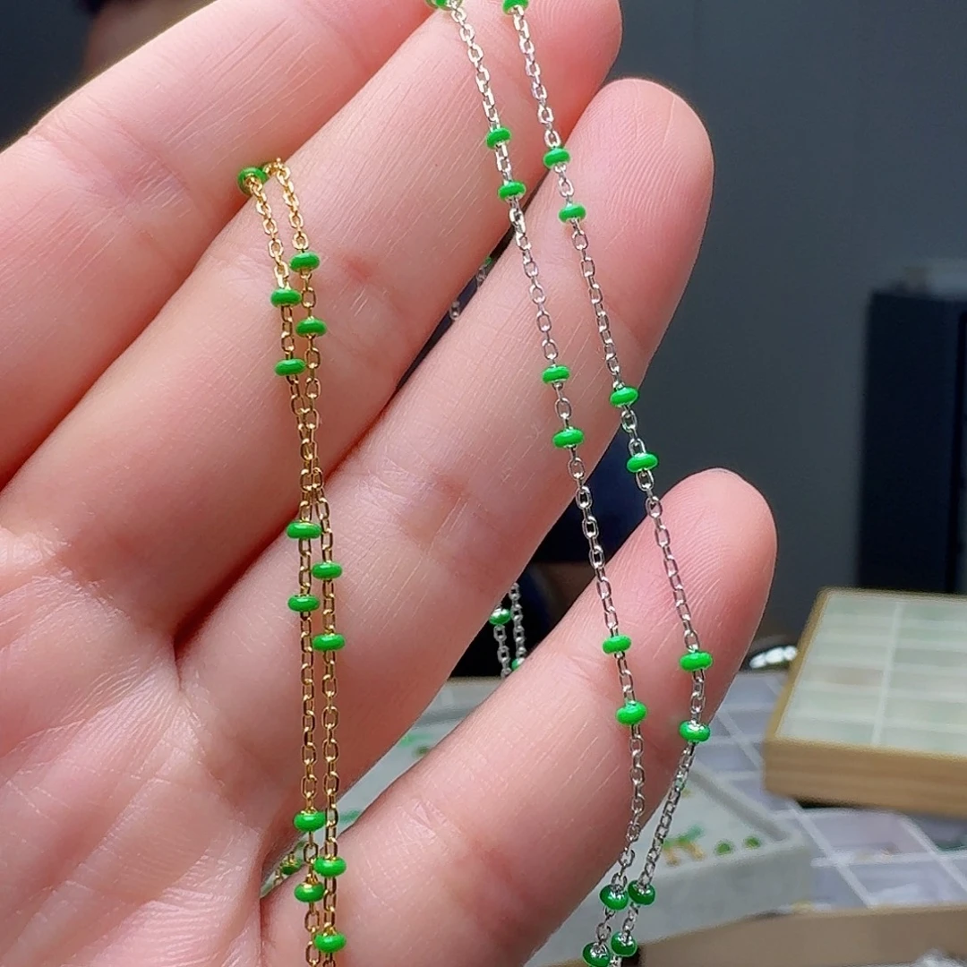 项链银S925镶嵌翡翠银链子