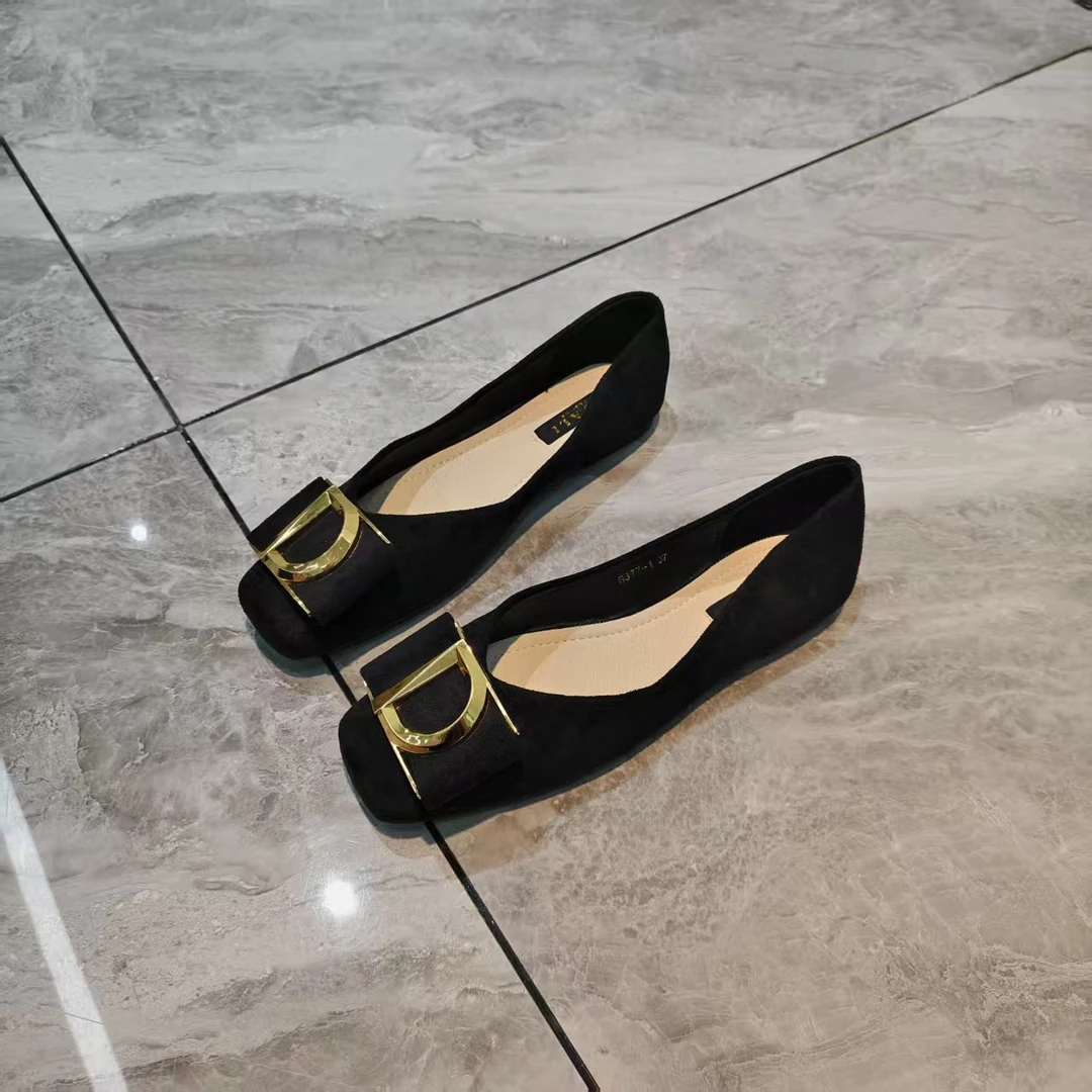 黑B377-1平底单鞋仙女风2025法式方头浅口时尚百搭平底单鞋女