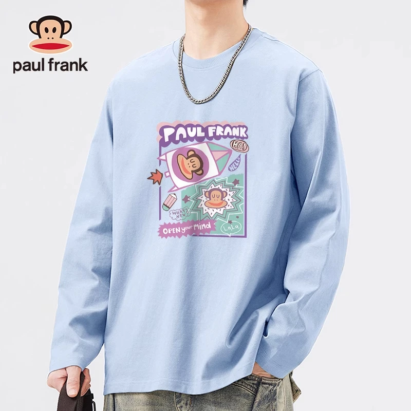 paul frank/大嘴猴重磅纯棉男士长袖t恤2025秋季趣味印花蓝色上衣