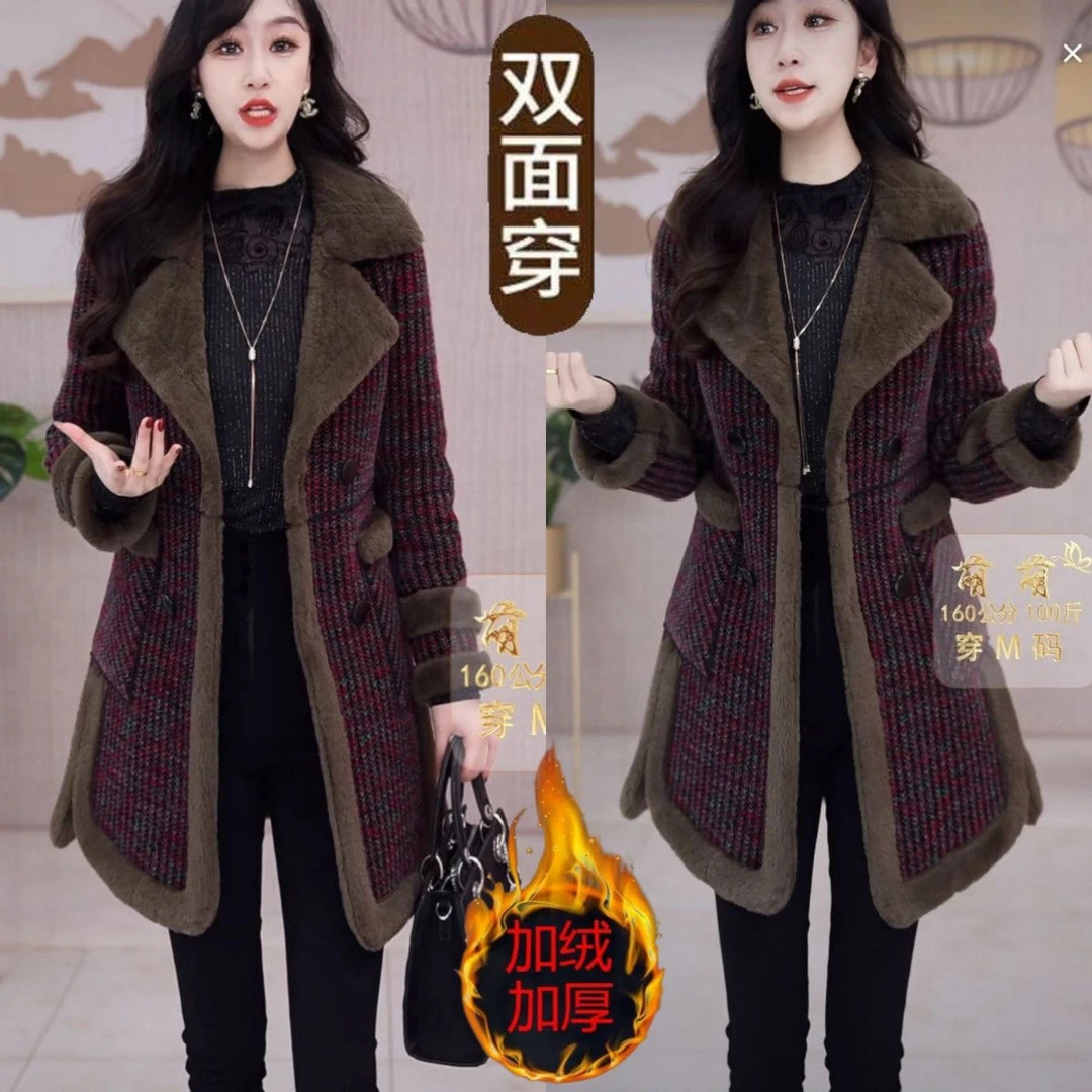 【绒外套】加厚保暖冬季新款流行气质时尚大气休闲毛呢外套大码洋气