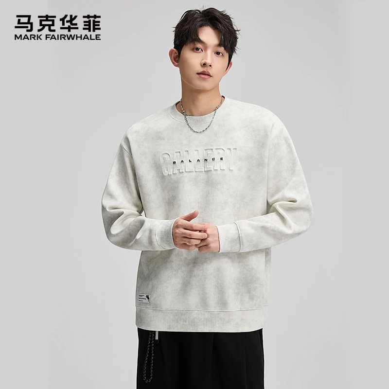 MARK FAIRWHALE/马克华菲潮流扎染圆领卫衣男士秋冬打底长袖上衣