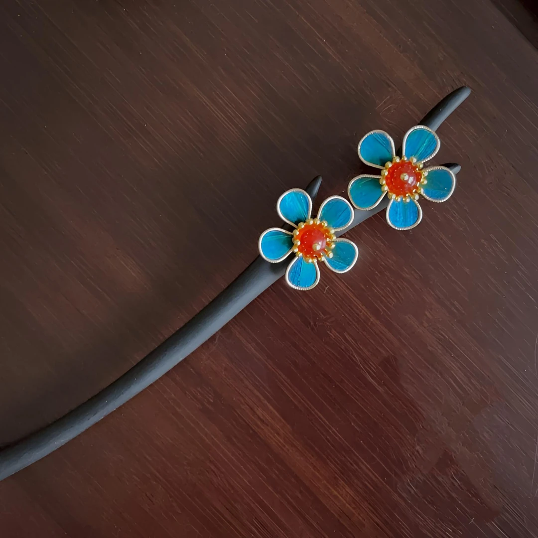 孔雀毛仿点翠发簪子日常发簪百搭原创设计步摇流苏明星同款盘头