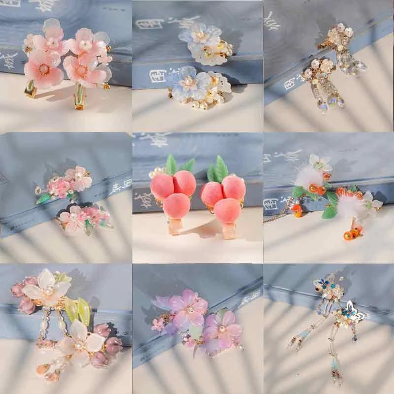 新中式手工发饰儿童女童可爱超仙古风发夹旗袍汉服对夹女国风饰品