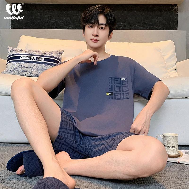睡衣男士款夏季2025年新款纯棉短袖宽松大码可外出睡衣家居服套装