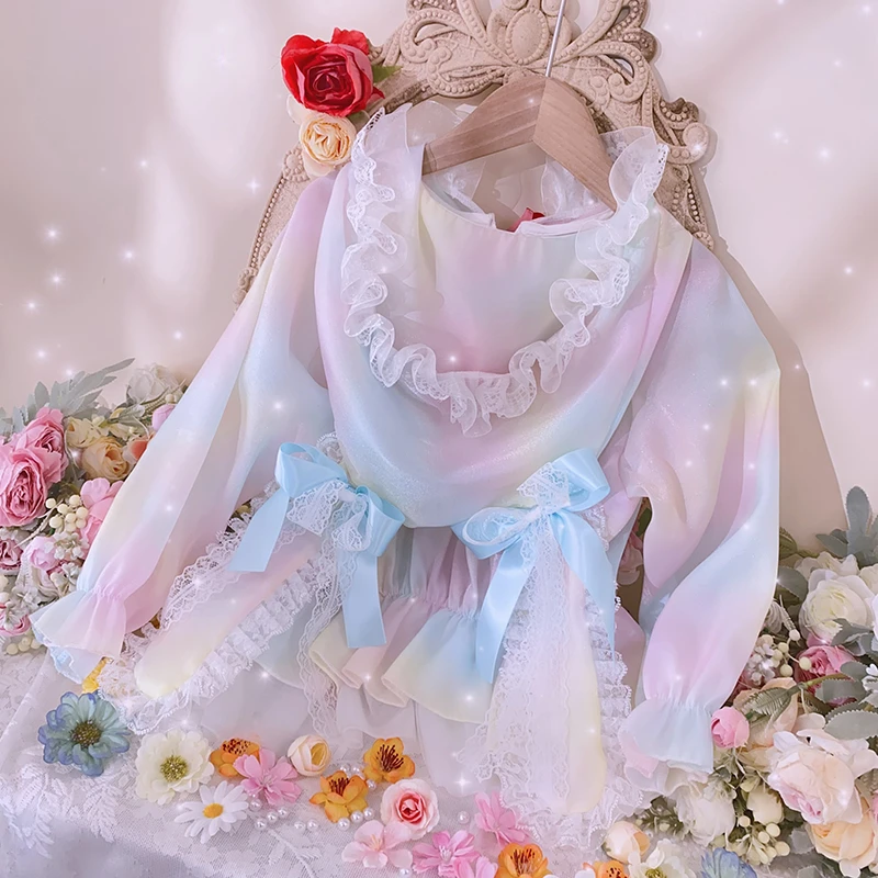【彩虹糖】儿童防晒衣可爱连帽彩虹色女童夏季蕾丝洋气甜美重工百搭