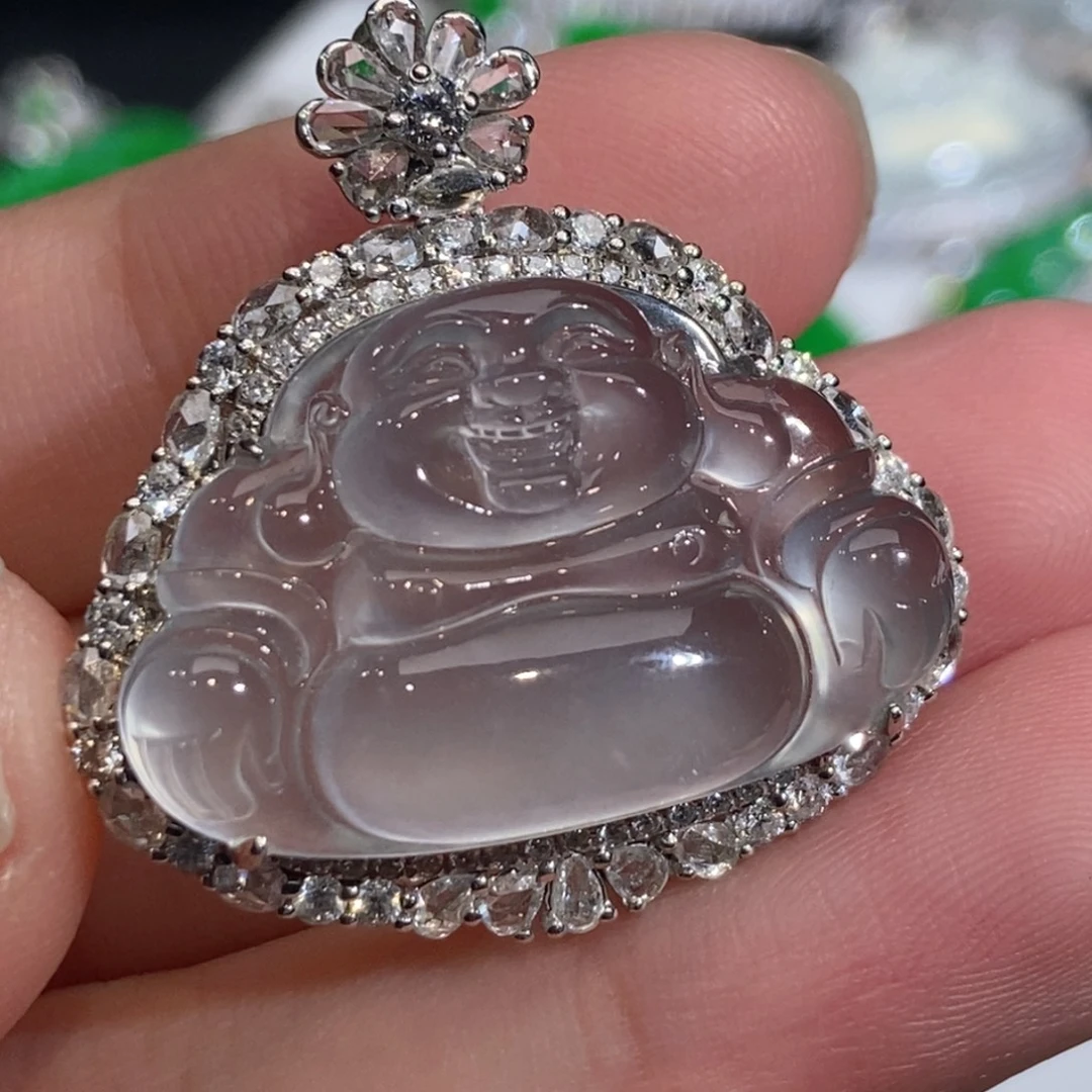 翡翠18K金镶嵌颈饰天然缅甸A货翡翠