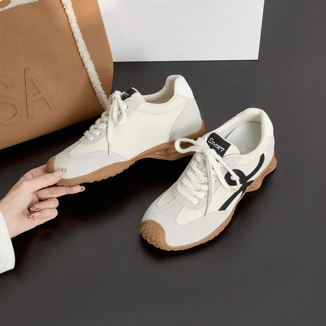 2025秋季新款复古拼色系带德训鞋女隐形内增高6cm百搭休闲运动鞋