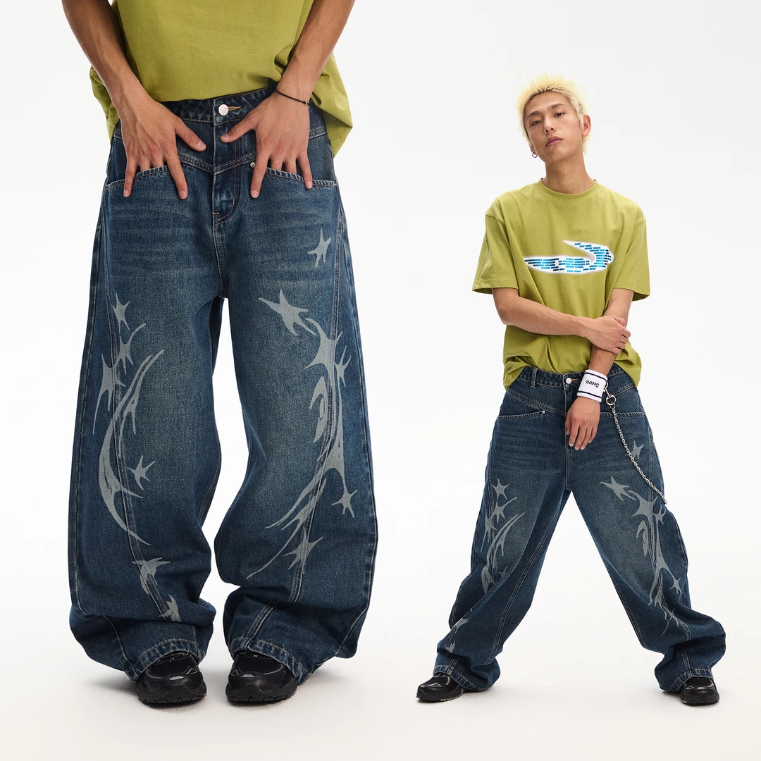 江南先生银翼系列美式复古水洗分割休闲牛仔裤春夏宽松潮JN52B36