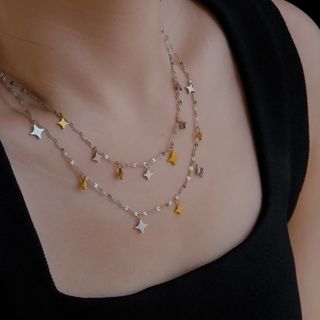 钛钢项链 叠戴璀璨星星项链轻奢小众高级感锁骨链钛钢不掉色颈链
