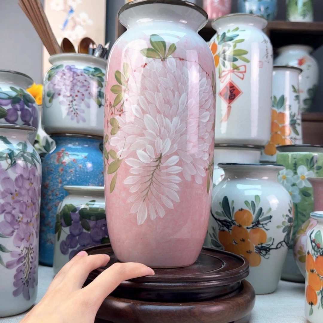景德镇纯手绘陶瓷花瓶无孔