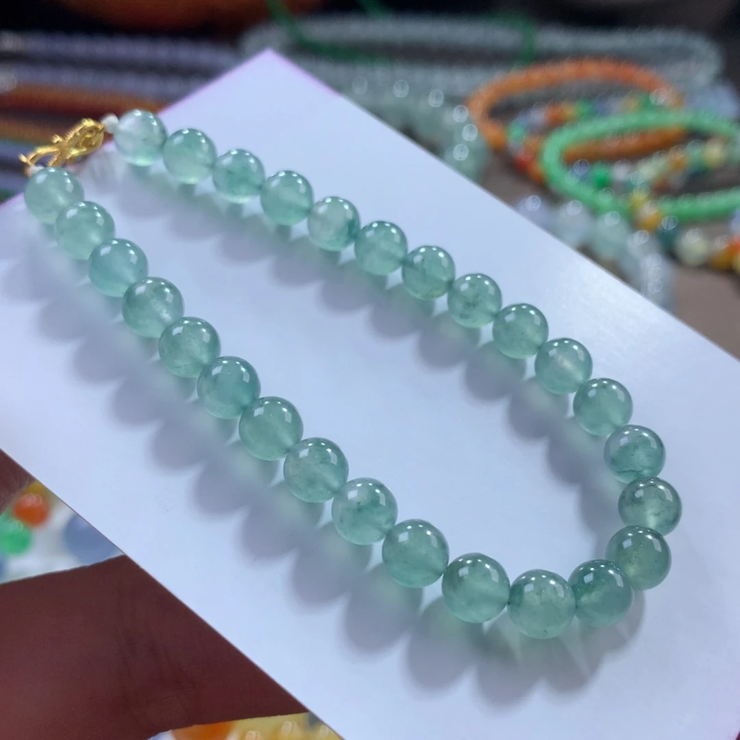 翡翠未镶嵌手链翡翠冰胶底孔雀蓝卡6+