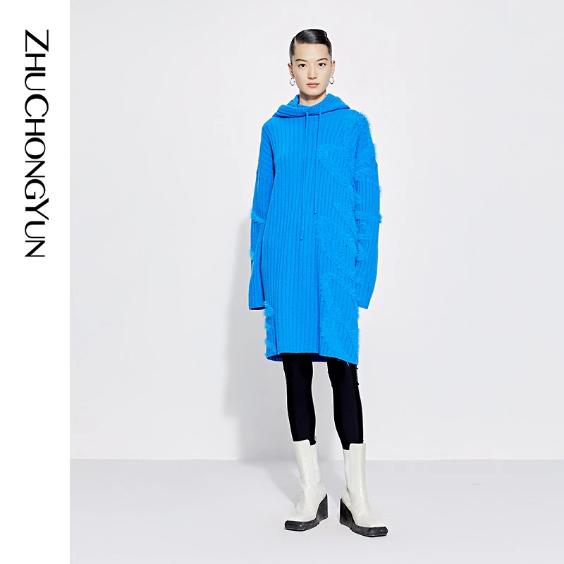 【心心精选】ZHUCHONGYUN冬季连帽松身羊毛针织连衣裙
