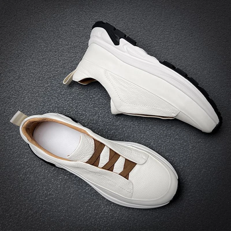 2025新款春季时尚男鞋透气运动板鞋男士休闲鞋真皮厚底百搭小白鞋