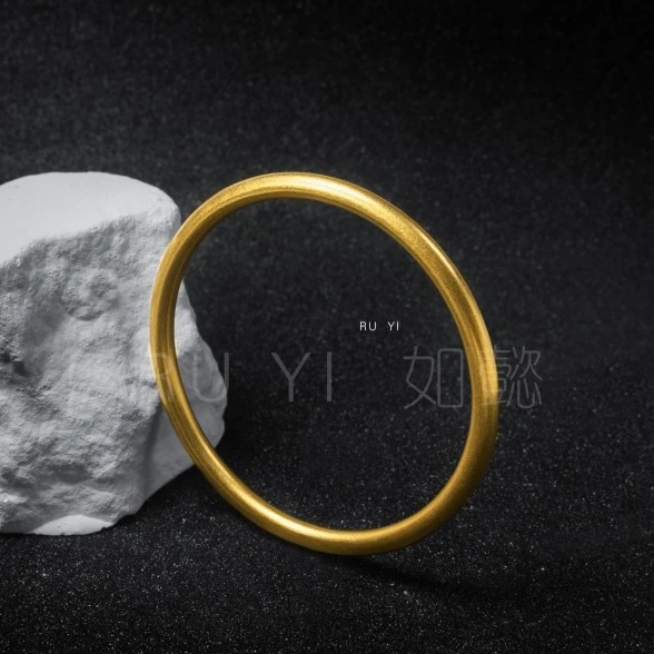 足银手镯 简约大气复古百搭光面素圈手镯时尚经典实心磨砂传承