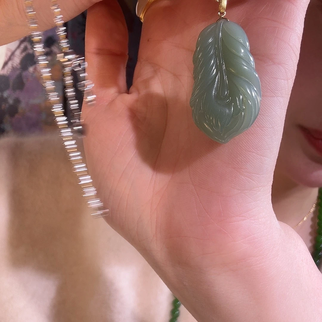 和田玉18K金镶嵌吊坠(不含链)