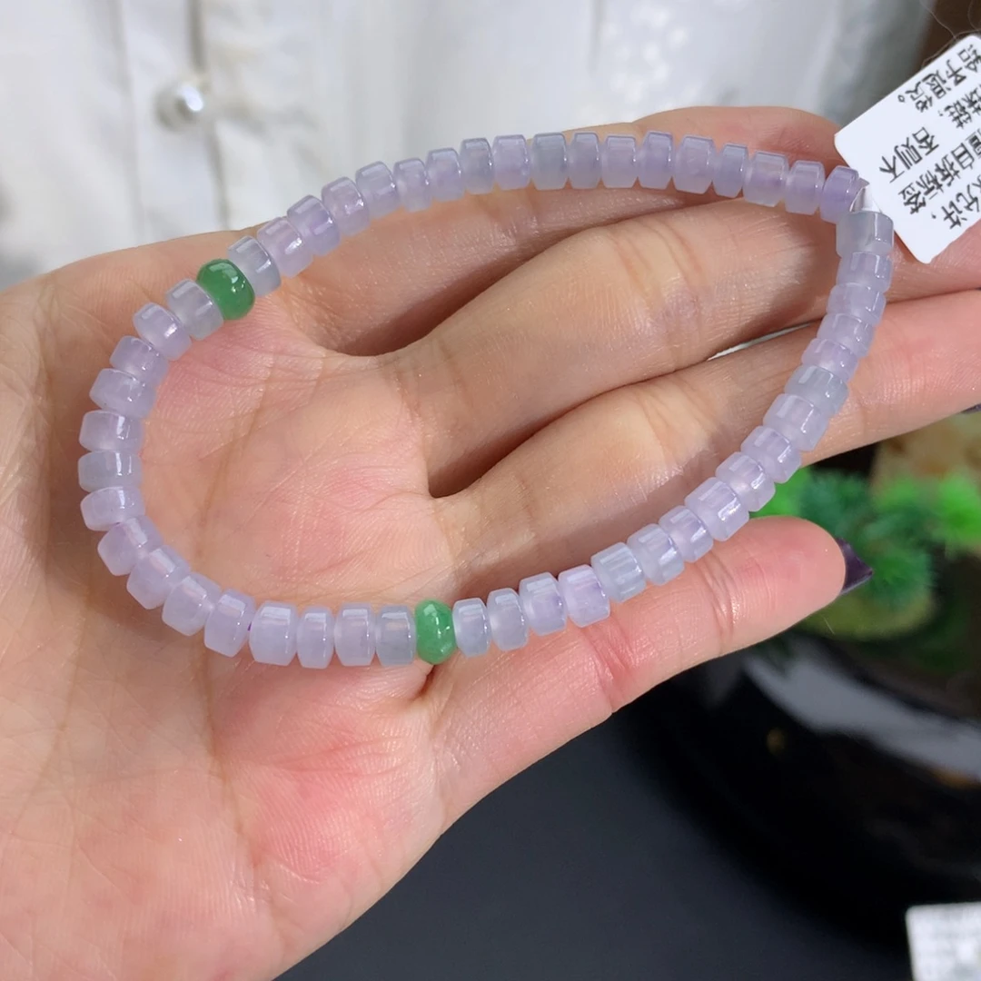 翡翠未镶嵌手链卡5冰胶淡淡紫桶珠手串