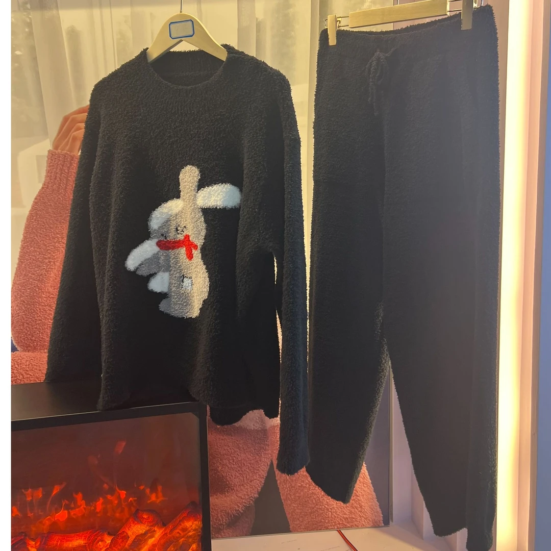 【1套装】肌羽 半边绒 加厚套头  兔子款女款 家居服 睡衣