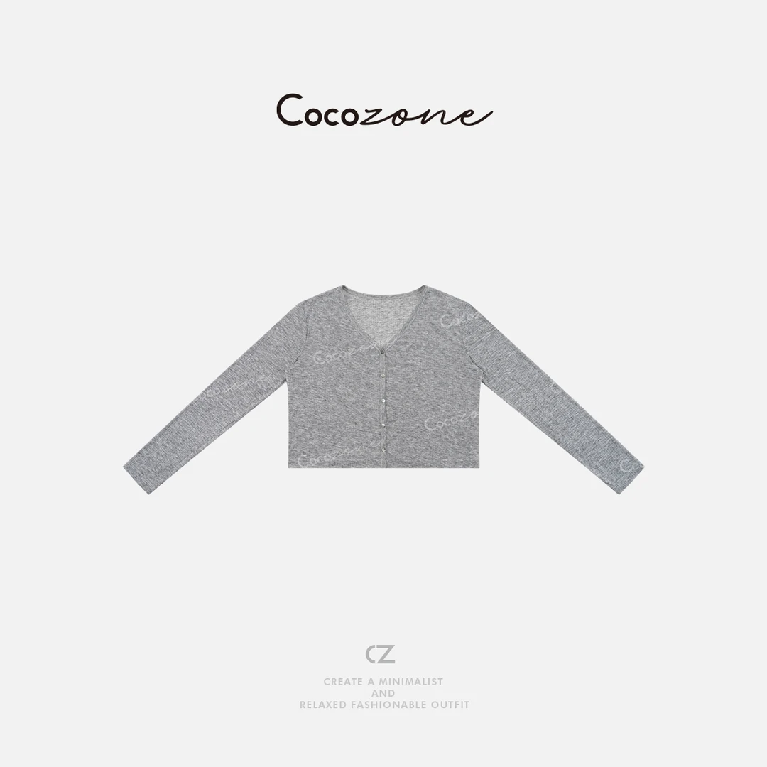COCO ZONE 刘一一 春季薄款V领单排扣针织开衫CD2A0274