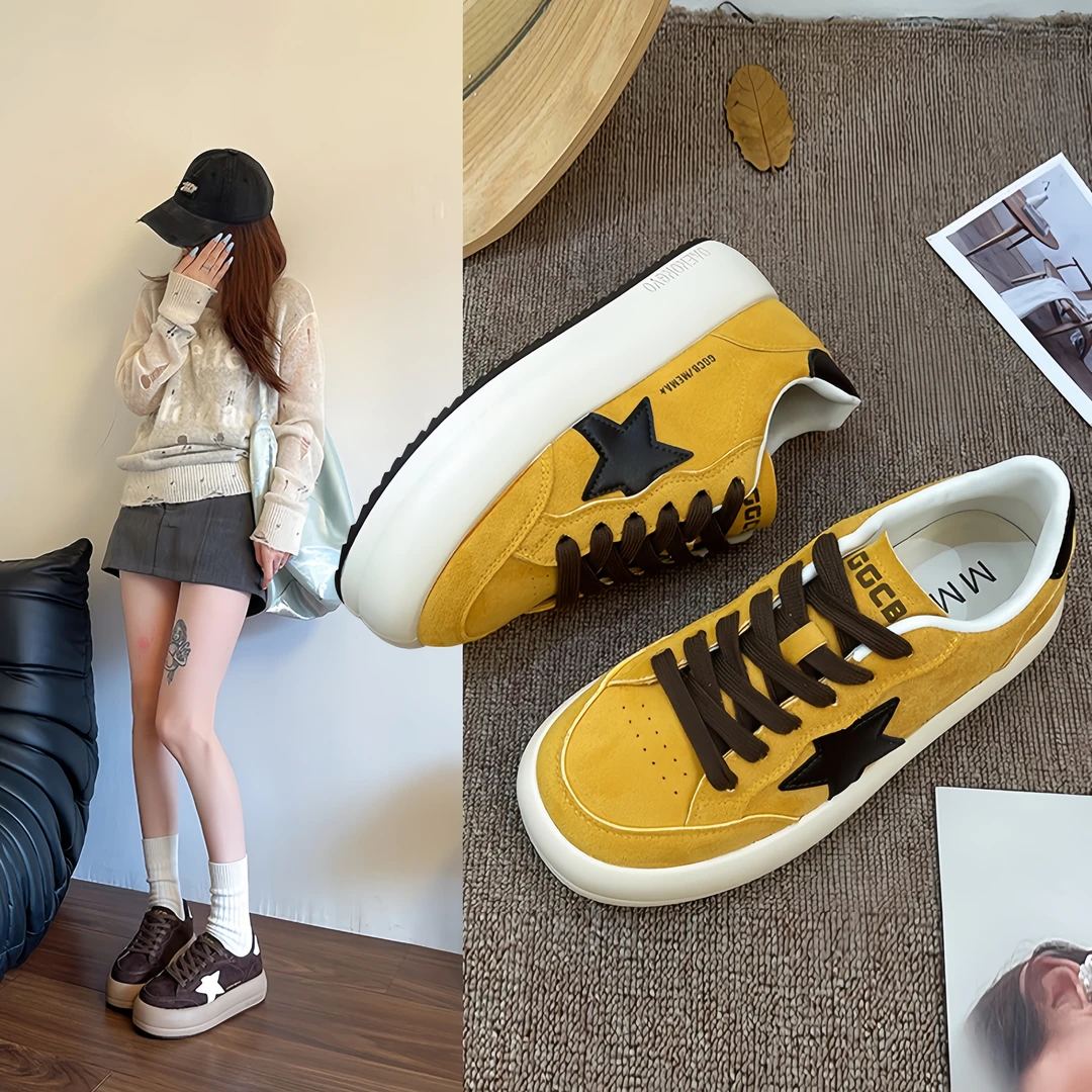爆款学生车缝线时尚休闲星星板鞋ins系带低帮耐磨秋季美拉德面包