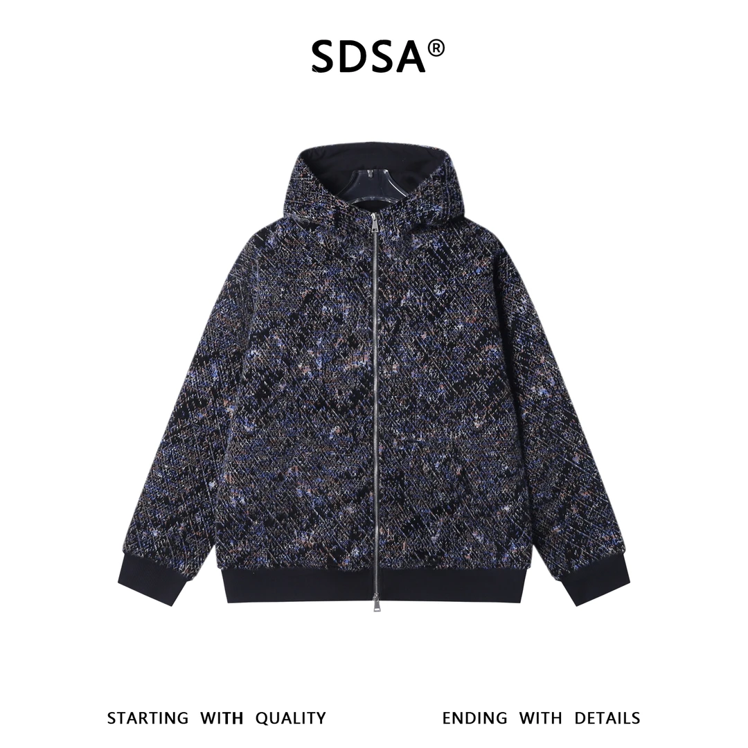 SDSA男士秋冬新款痞帅男装简约绒毛撞色拉链立领连帽卫衣百搭时尚