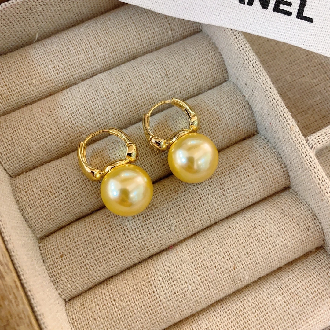 名媛茶金色珠珠水桶耳环女气质法式复古高级耳扣