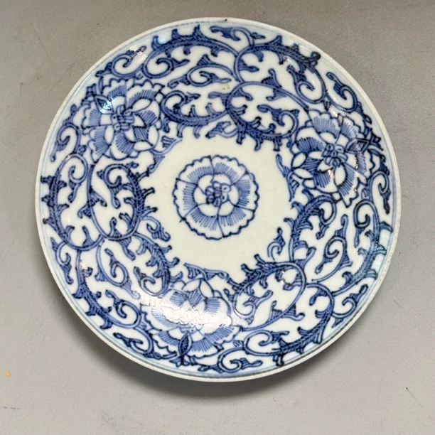 德化 青花缠枝莲纹盘  直径13