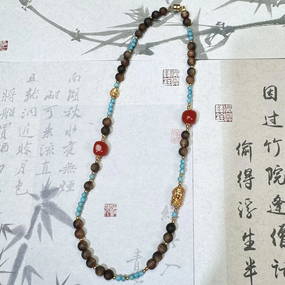 沉香南红沉香松石双圈手串长项链-多样性发其一