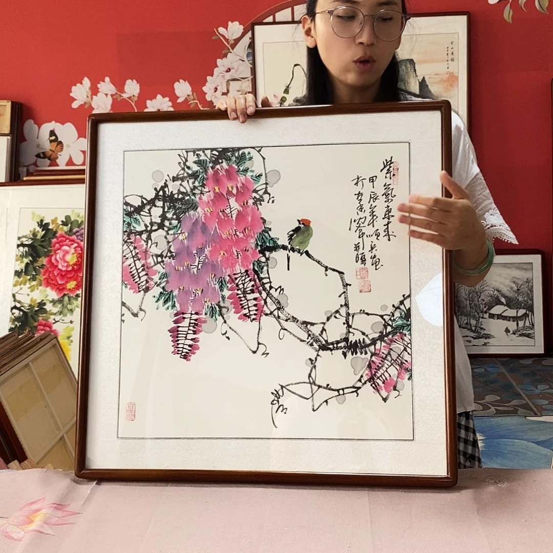 国画手写手绘带框包邮62✖️62国画作品