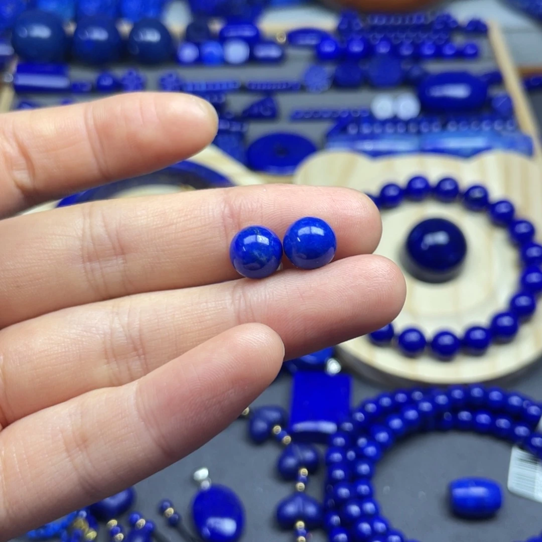 青金石未镶嵌圆珠耳钉