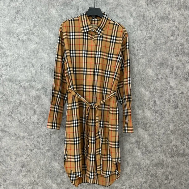 95新 BURBERRY/博柏利 经典格纹衬衫连衣裙