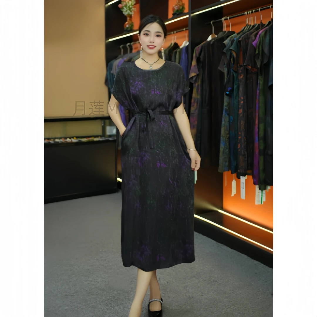 3010-20 墨紫裁云 藏着东方衣袂旧梦连衣裙