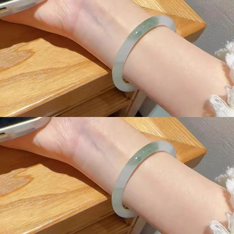 正品天然天山翠手镯冰种飘花少女玉手镯玉镯子款飘花镯多样性发一