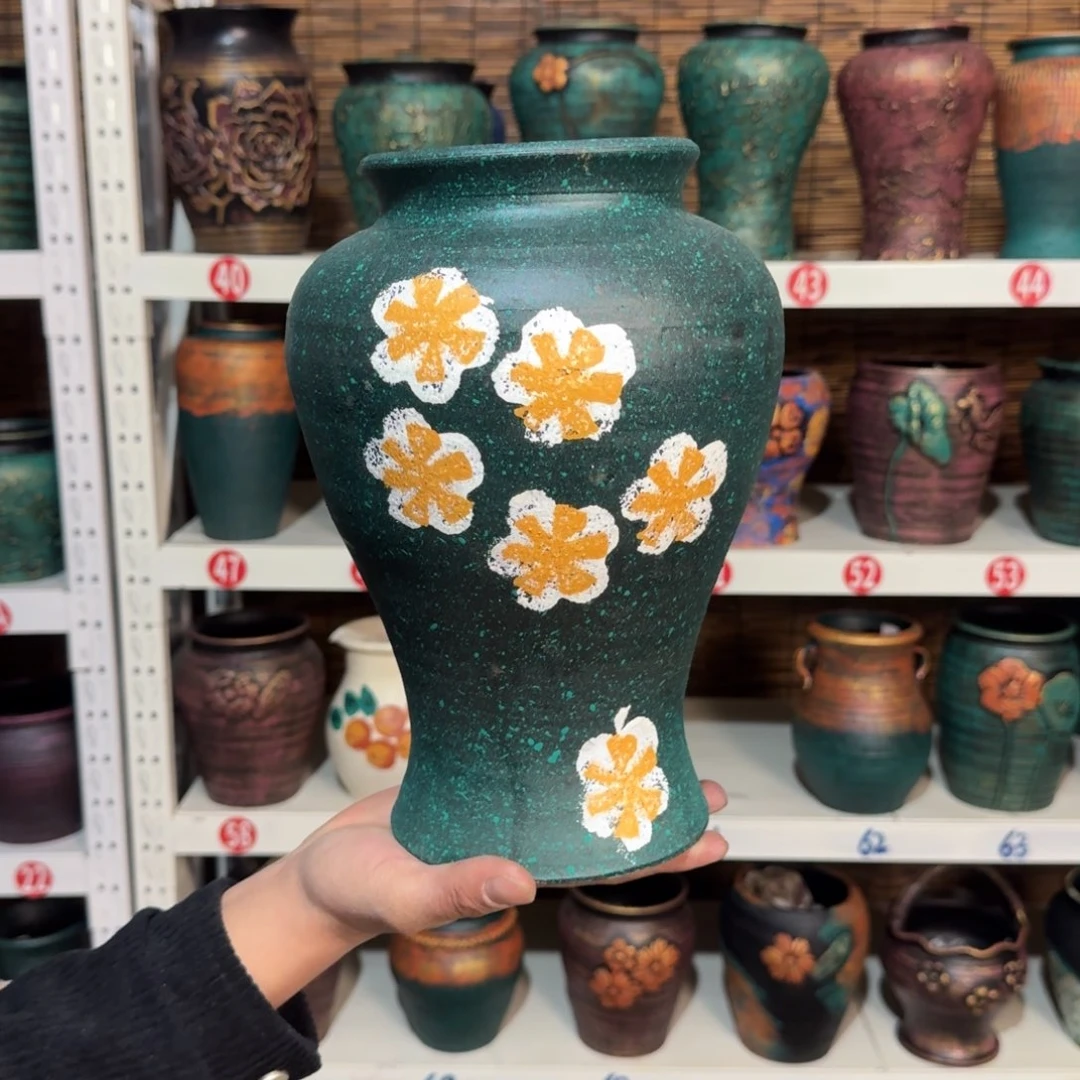 红陶红陶浮雕花盆炸炸炸