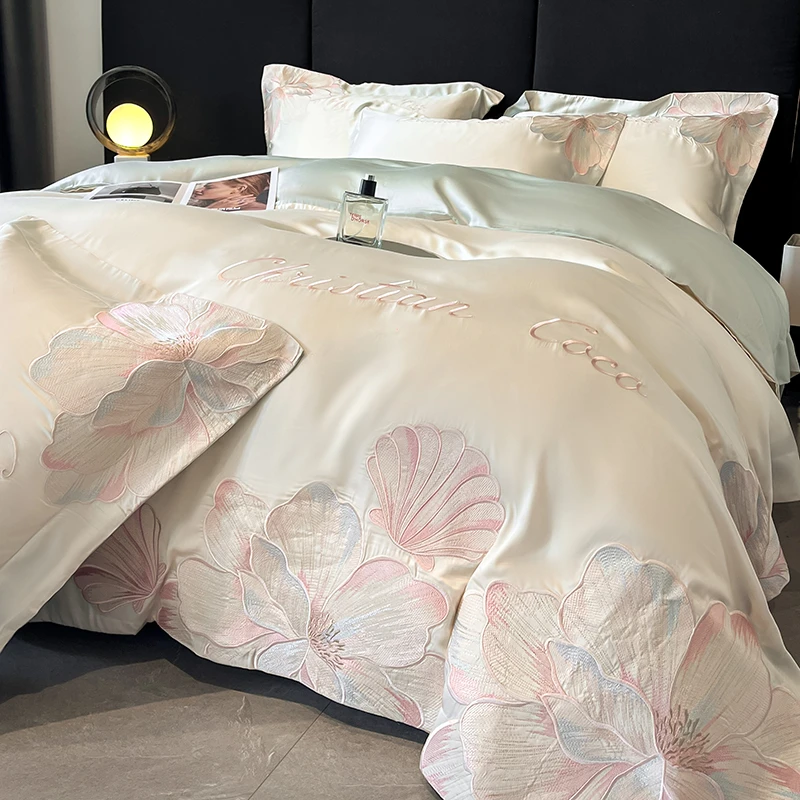 200支轻奢莱赛尔天丝夏季冰丝凉感简约床单被套小清新四件套床品4