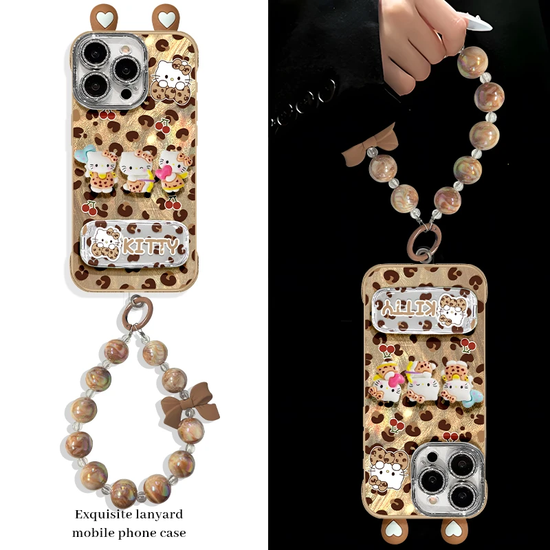 豹纹KT猫手机壳适用于苹果16/oppo华为vivo羽纱无边框网红可爱女