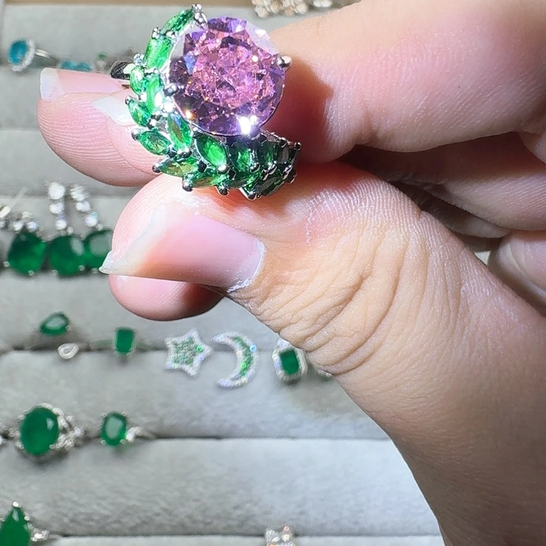 芙蓉石戒指银S925镶嵌