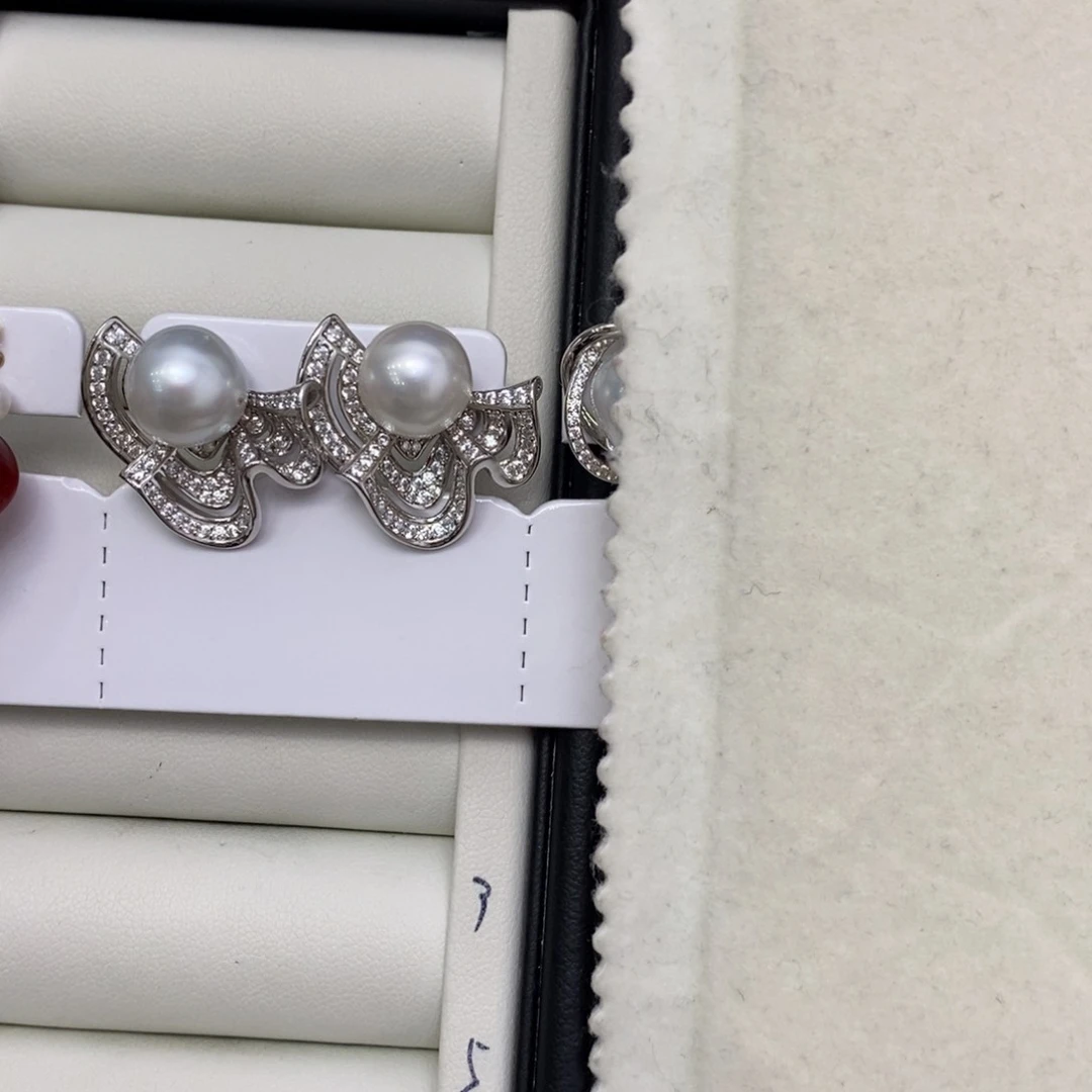 海水珍珠耳饰银S925镶嵌10-11