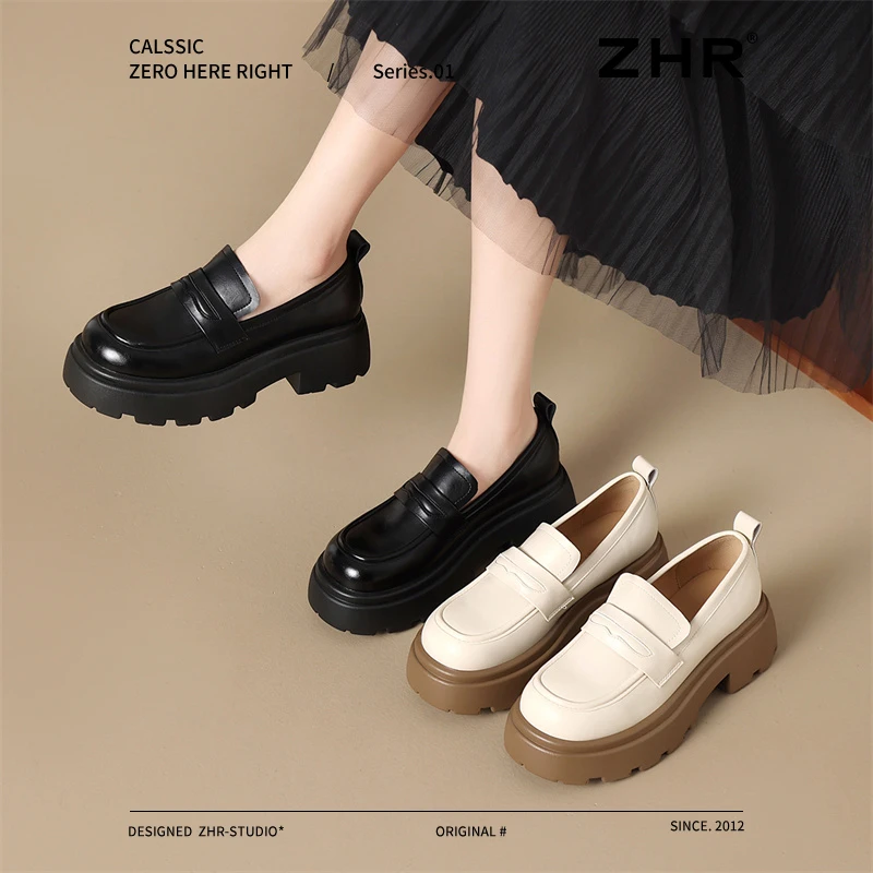 ZHR/则则乐福鞋女2025春季新款黑厚底英伦小皮鞋百搭一脚蹬单鞋Z