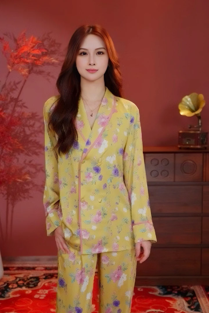 2025年春秋季新品轻奢时尚翻领长袖女士家居服套装BSY